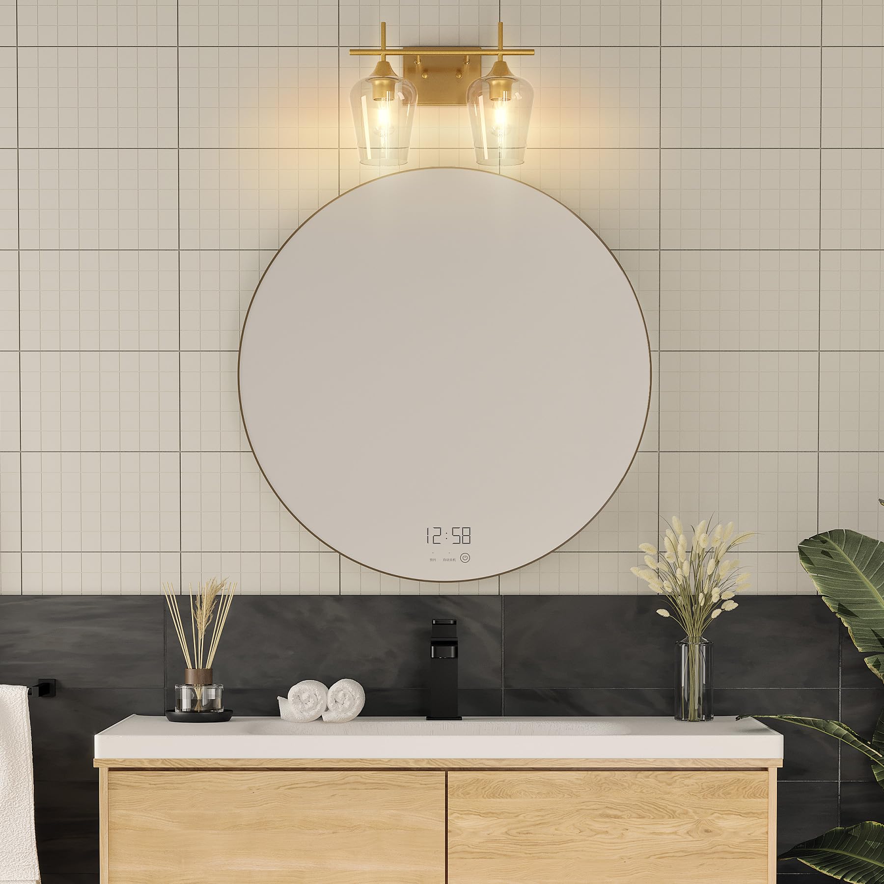 VONLUCE Bathroom Vanity Light, 2 Light Bathroom Light Fixture Over Mirror, Bathroom Wall Lamp with Clear Glass, Modern Brushed Nickel Vanity Lighting fixtures for Bathroom, Bedroom, Hallway