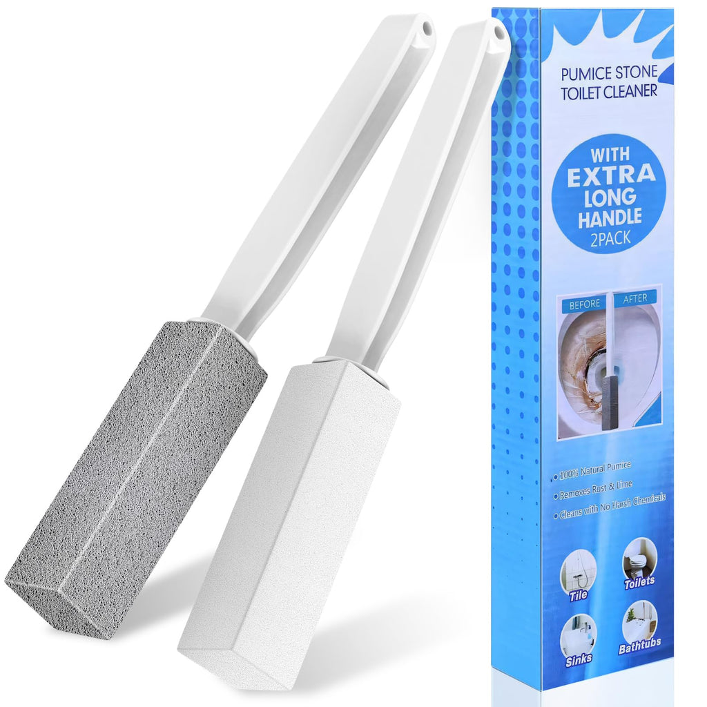 Laiyeoy Toilet Bowl Cleaner Pumice Stone -Hard Water Stain Remover, Powerfully Removes Toilet Bowl Rings，Rust &Lime，Ideal for Toilet Brush/BBQ Grills/Sink/Pool/Bathroom【2Pack】 (Extra Long Handle)