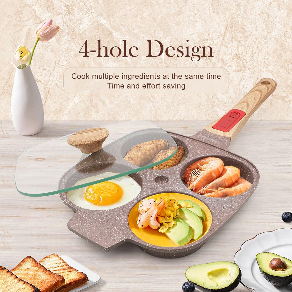 RANX INGST Ceramic Egg Frying Pan, Nonstick 4 Cup Fried Egg Pan with Detachable Handle, Omelette Pan Induction Compatible - Blue