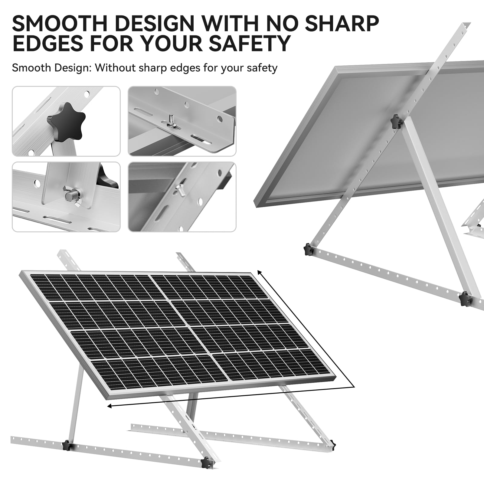 Upgraded 47in Adjustable Solar Panel Tilt Mount Brackets, Foldable Tilt Legs, Support 100 200 300 400 500 Watt Solar Panels 4-8Pcs, Solar Panel Stand for Roof, Off-Grid, RV and Boat