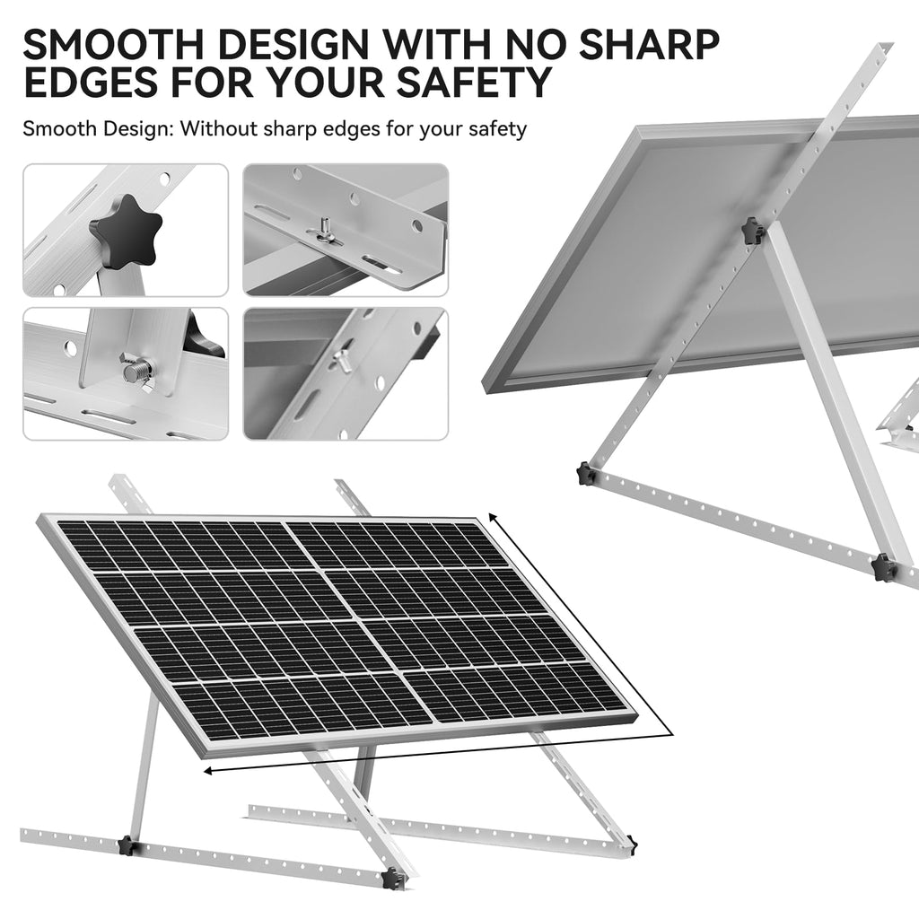 Upgraded 47in Adjustable Solar Panel Tilt Mount Brackets, Foldable Tilt Legs, Support 100 200 300 400 500 Watt Solar Panels 4-8Pcs, Solar Panel Stand for Roof, Off-Grid, RV and Boat