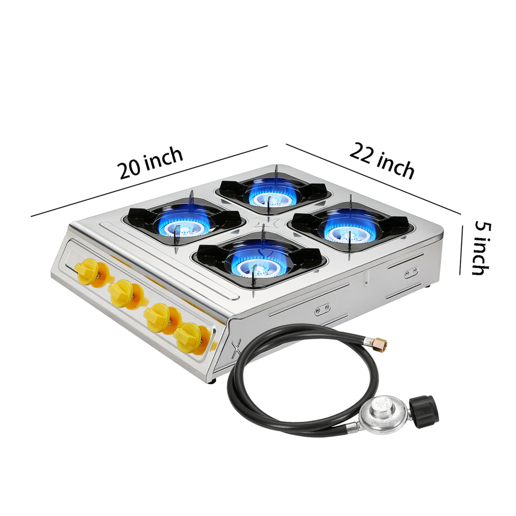 Vivicreate 3 Burner Propane Gas Stove 30000 BTU Stainless Steel Cooktop with Enamel Pan Supports Electronic Ignition for Outdoor Cooking Camping BBQ Estufa de Gas Portátil Fogón de Gas
