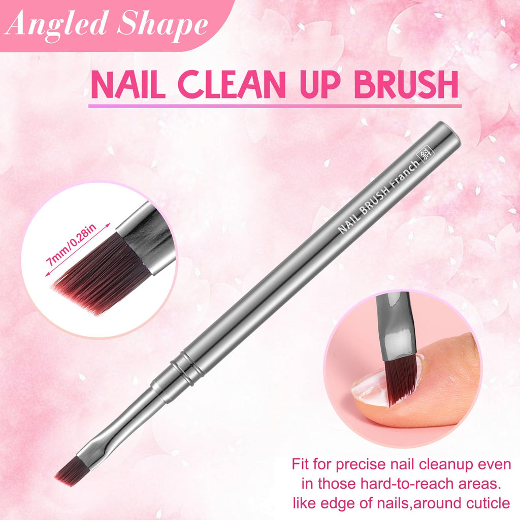 Nail Art Clean Up Brushes,Nail Brushes for Cleaning Polish Mistakes on the Cuticles, Acetone Resistant Nail Brush, Fingernail Cleaning Brushes for Nail Art and Designs (2 Pcs Round&Angled)