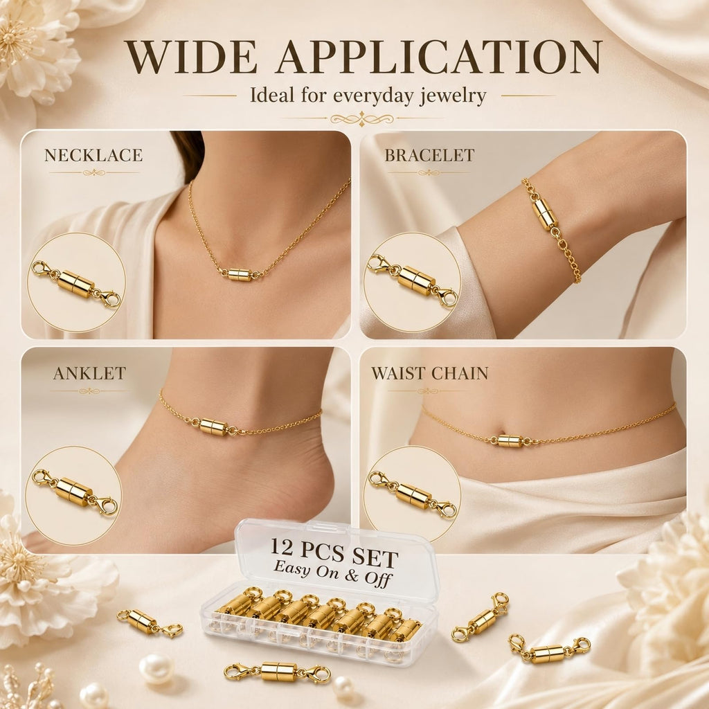 12 Pack Magnetic Necklace Clasps and Closures. Necklace Jewelry Extender with Strong Magnet. for Jewelry Necklace Bracelet Making. Gold and Silver Plating (12Pcs | Gold Cylinder)