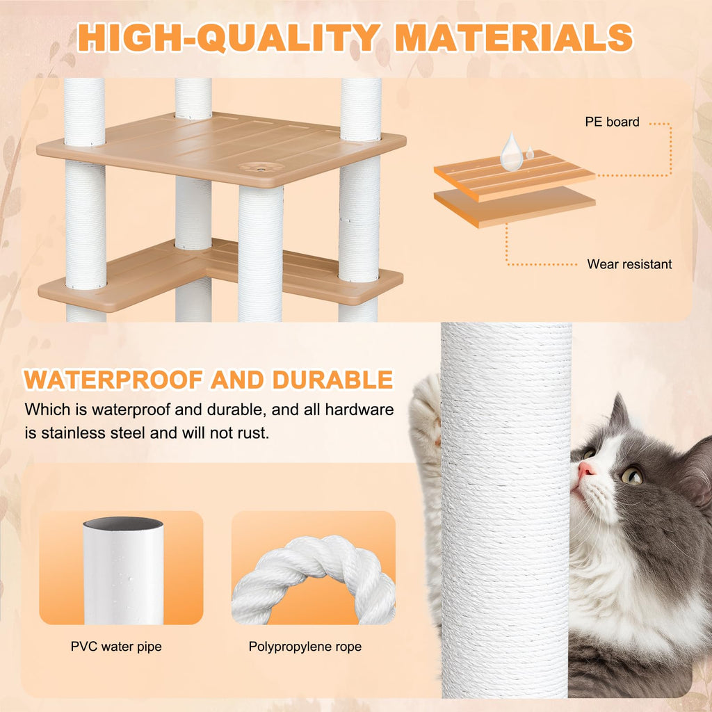 Tall Cat Tree for Outdoor and Indoor Cats, Weatherproof Large Outdoor Cat Tree Tower with Scratching Posts