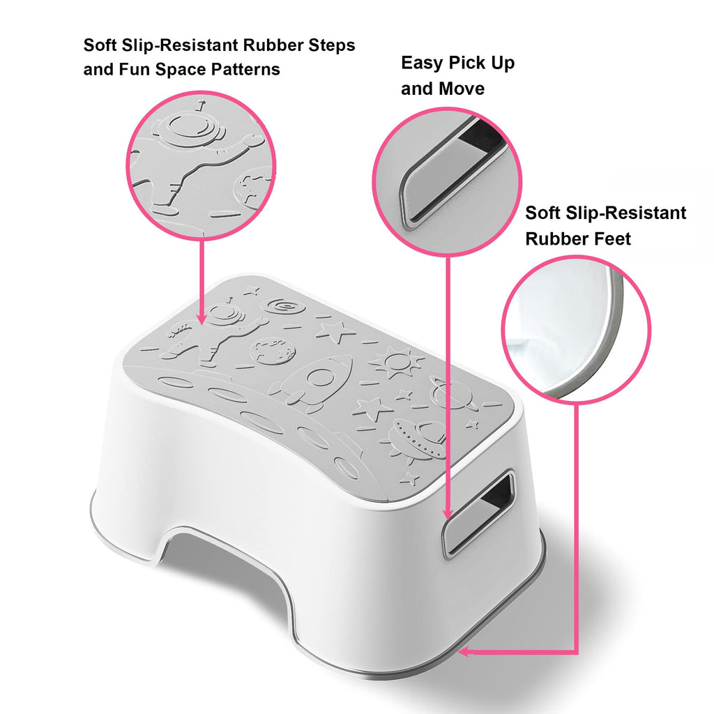 UNCLE WU Step Stool for Kids and Adults – Non-Slip Toilet Squatting Stool, 200 lbs Capacity, Potty Training Step Stool for Toddlers, Better Posture Bathroom & Sink Use(Gray White)