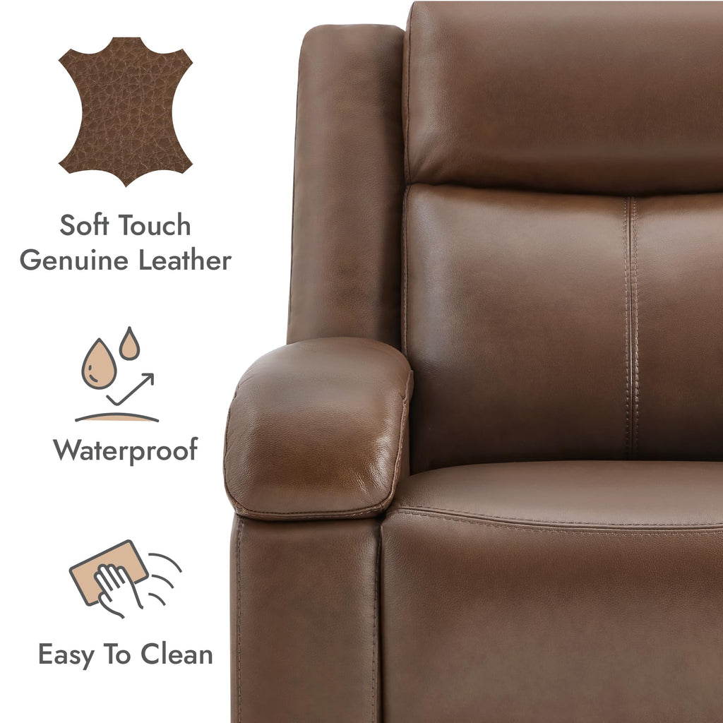 Watson & Whitely Genuine Leather Power Recliner Chairs for Adults, Wall Hugger RV Recliner with Power Headrest & Charging Ports, Electric Recliner Sofa Chair for Living Room, Black