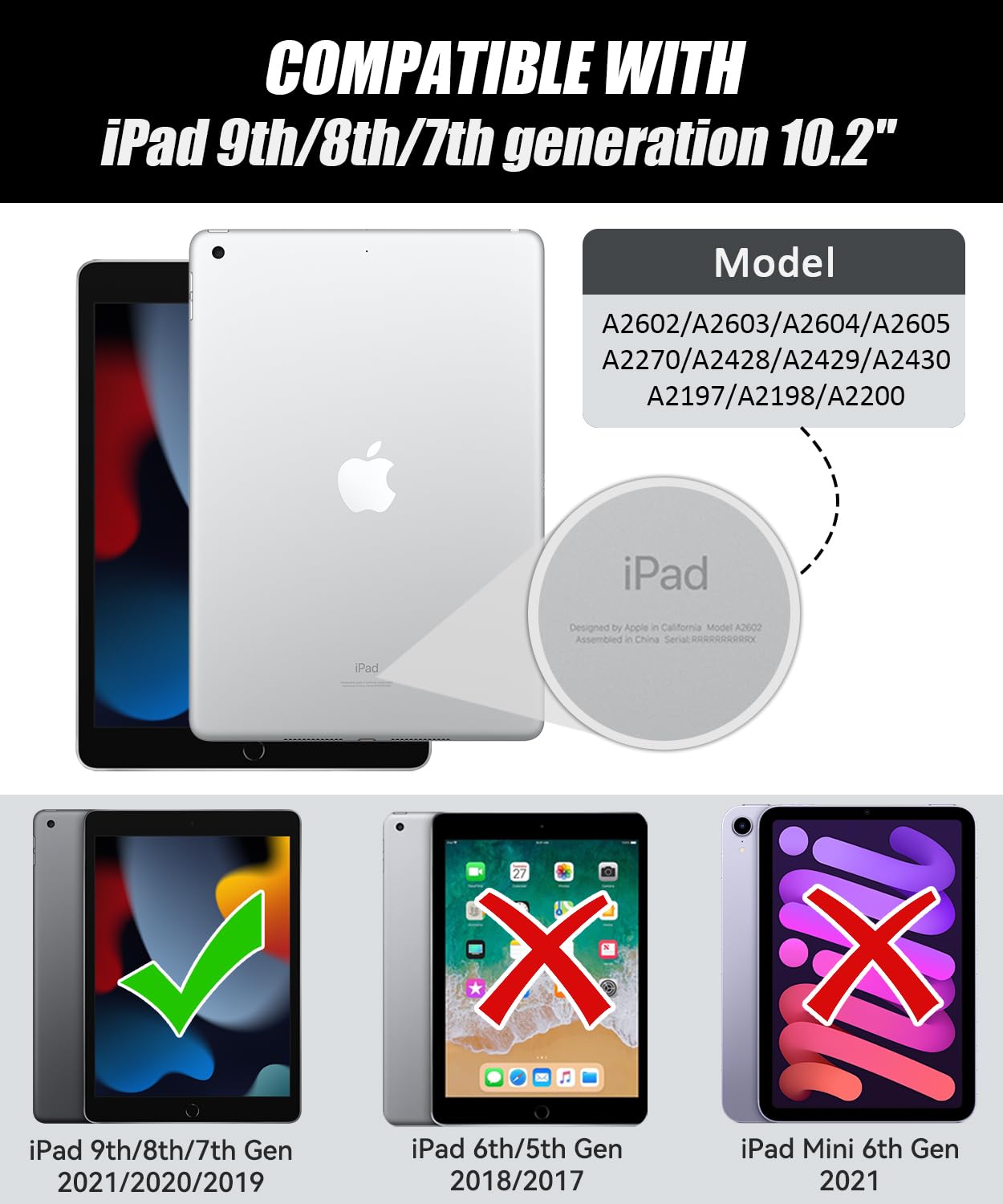 OKP Case for iPad 9th/ 8th/ 7th Generation (2021/2020/2019), Heavy Duty 10.2 inch iPad Shockproof Rugged Protective Cover with Built-in Stand, Hard iPad 9 8 7 Gen Cases for Kids Girls Boys, Black