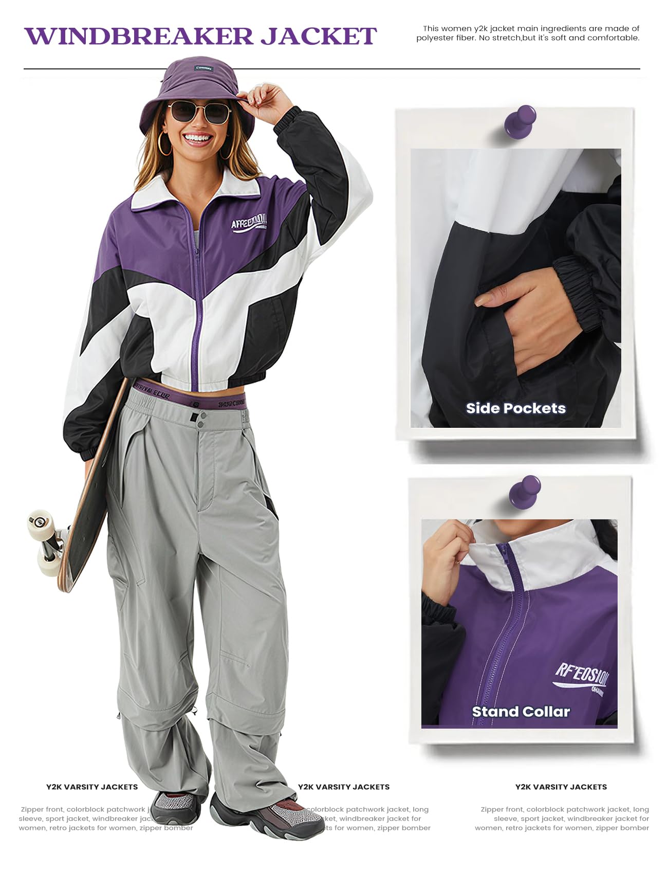 Wyeysyt Women Windbreaker Jacket Y2k Varsity Jackets Oversized Vintage 90s Jacket