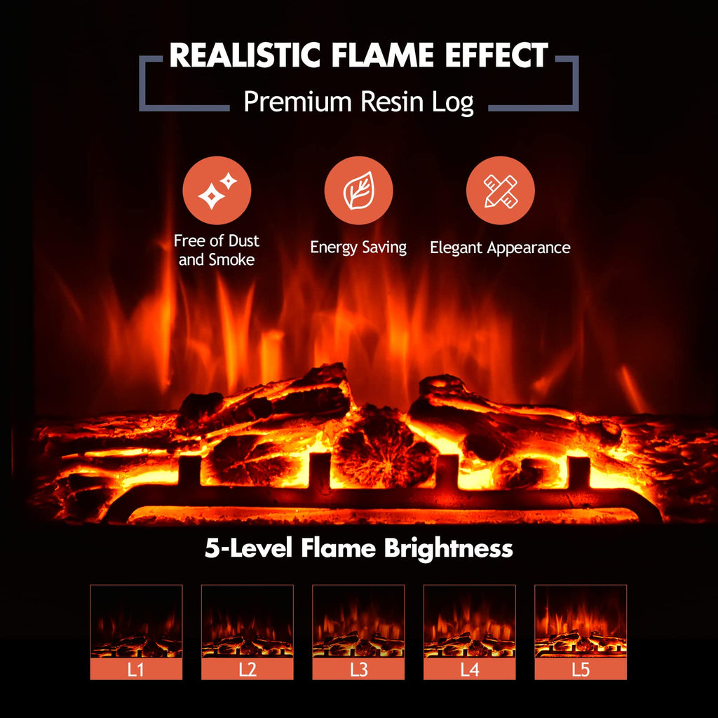 Giantex 18" Electric Fireplace Insert Heater, Wall Recessed/Mounted Fire Places Electric Fireplace with Remote, 2 Modes Heat, 9H Timer, 5 Brightness, 750/1500W Freestanding Fireplace
