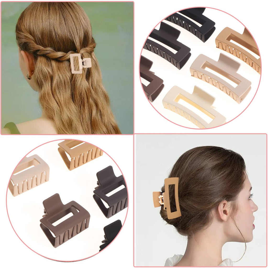 12 Pack Black Square Claw Clips, Big and Small Neutral Rectangle Hair Claw, Non-slip Matte Large Hair Clips for Women,Strong Hold jaw clip for Thick Thin Hair