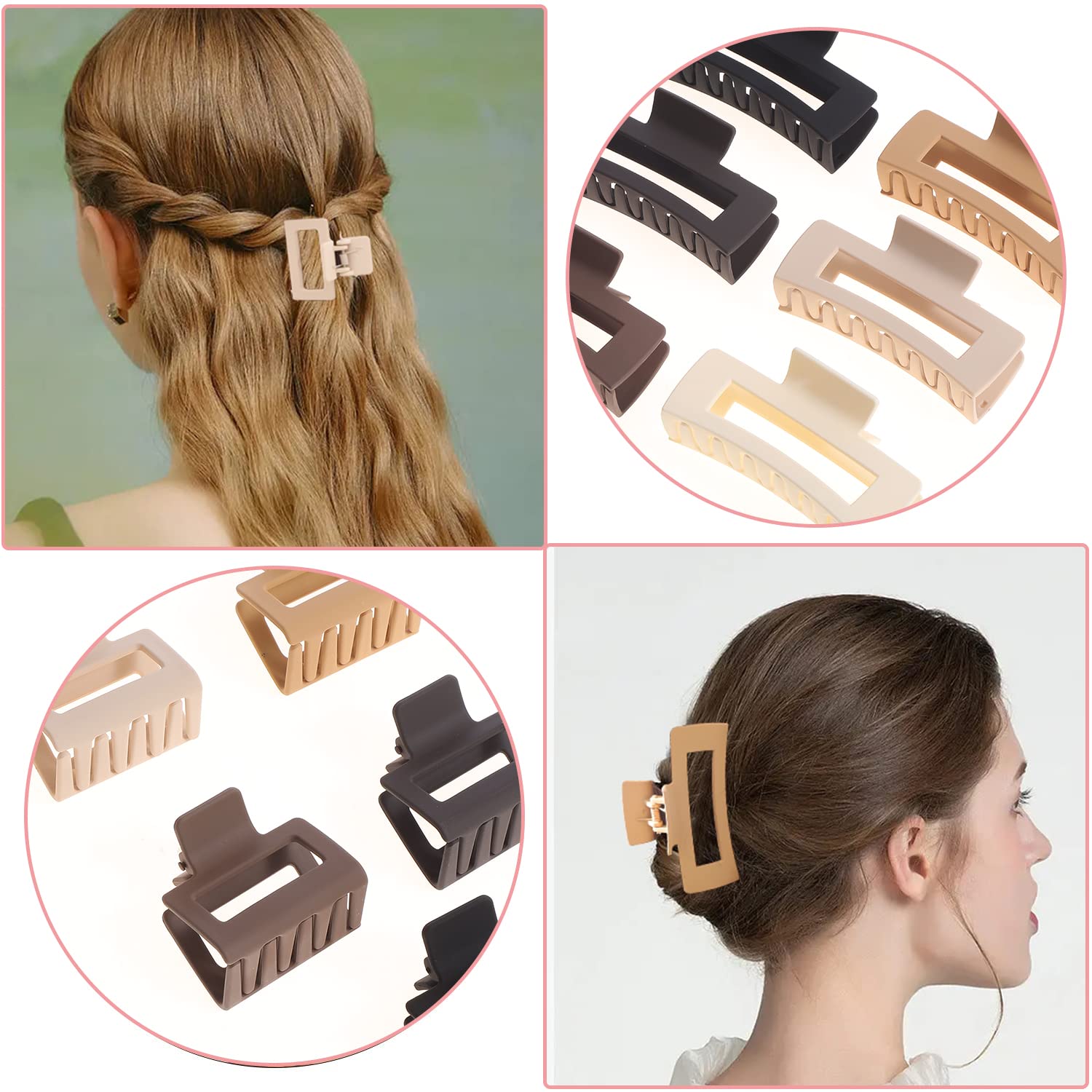 12 Pack Black Square Claw Clips, Big and Small Neutral Rectangle Hair Claw, Non-slip Matte Large Hair Clips for Women,Strong Hold jaw clip for Thick Thin Hair