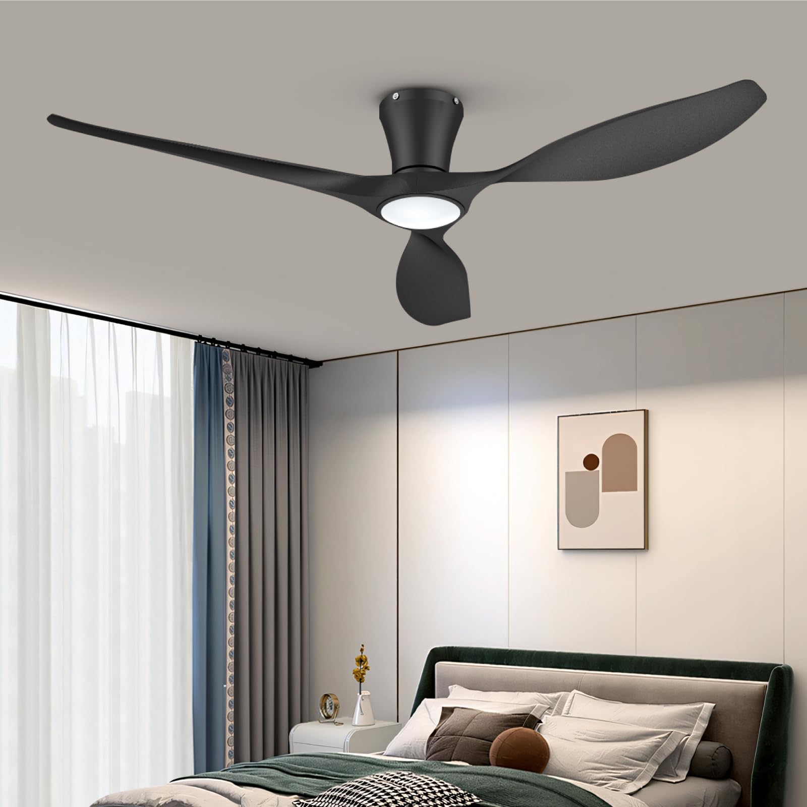 TALOYA Ceiling Fans with Lights,42 inch Modern Low Profile Ceiling Fan with Light and Remote Control, Flush Mount, 3CCT, White Ceiling Fan for Bedroom Living Room and Patio