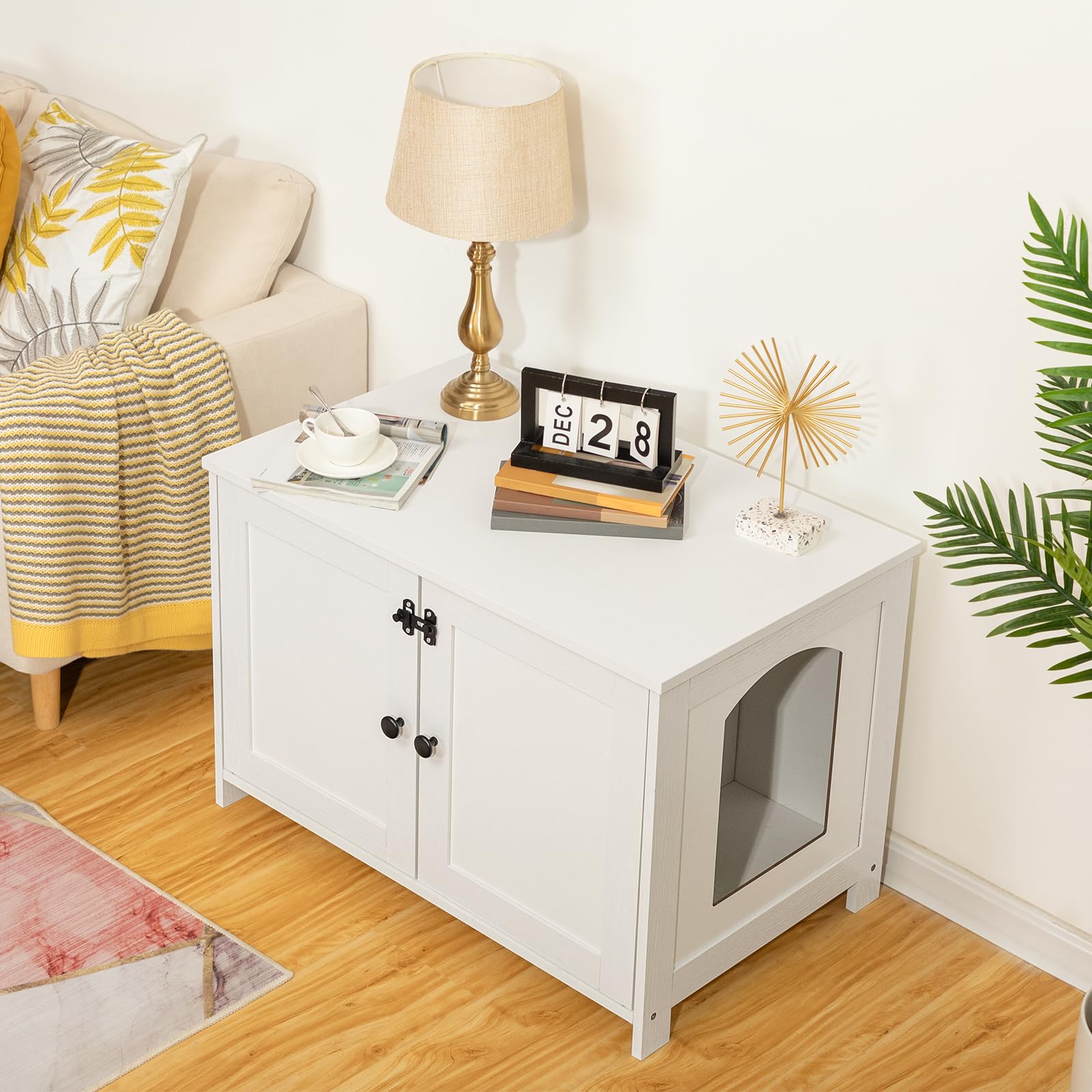 HOOBRO Litter Box Enclosure, Cat Litter Box Furniture with Removable Divider, Large Hidden Litter Box Furniture, Wooden Cat House, End Side Table, 31" L x 17.5" W x 19.7" H, Greige BG03MW01G2