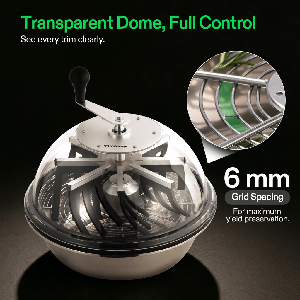 VIVOSUN 13 inch Bud Leaf Bowl Trimmer- Clear Visibility Dome, Sharp Stainless Steel Blades for Spin Cut & Solid Metal Gear Box, Hand Pruner Included (Upgraded Version)