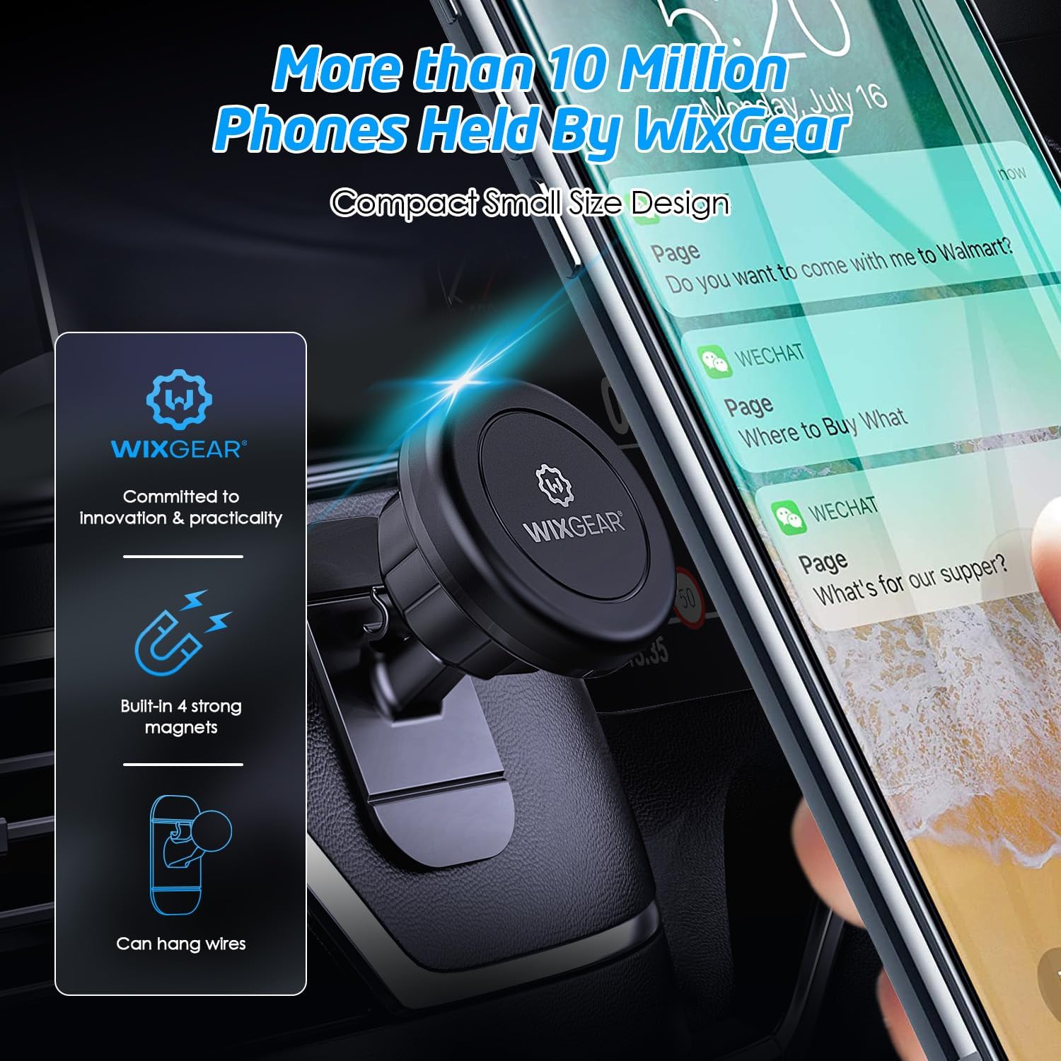 Magnetic Car Mount [2-Pack] - Universal Stick-On Dashboard Magnetic Phone Holder for Car, Strong Magnet Mount for Cell Phones & Mini Tablets with Swift-Snap Technology