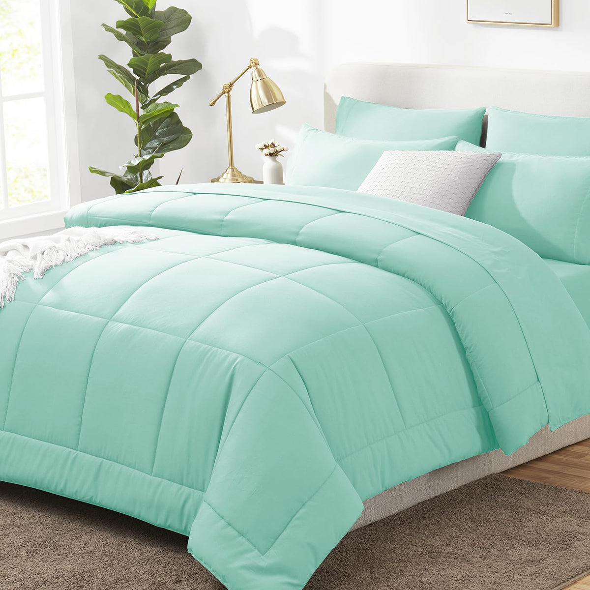 CozyLux Twin XL Comforter Set Baby Blue, 5 Pieces Twin Extra Long Bed in a Bag for College Dorm, All Season Bedding Set with Stitch Quilted Comforter, Flat Sheet, Fitted Sheet, Pillowcases