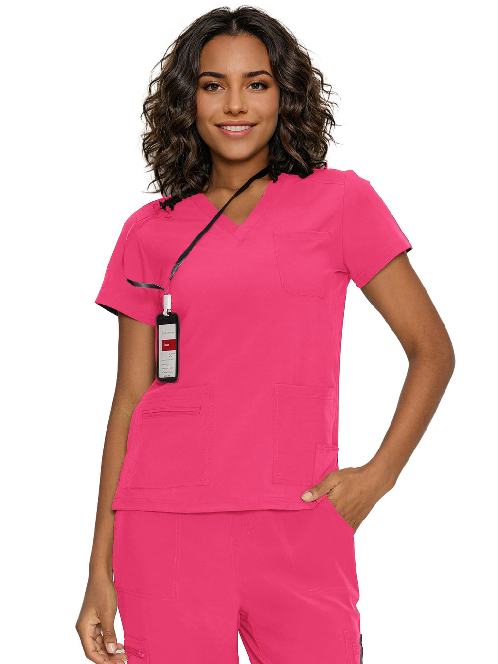 floralhue Scrub Tops for Women, Curved V-Neck Scrub Tops with 3 Pockets, Soft Stretch, Easy Care