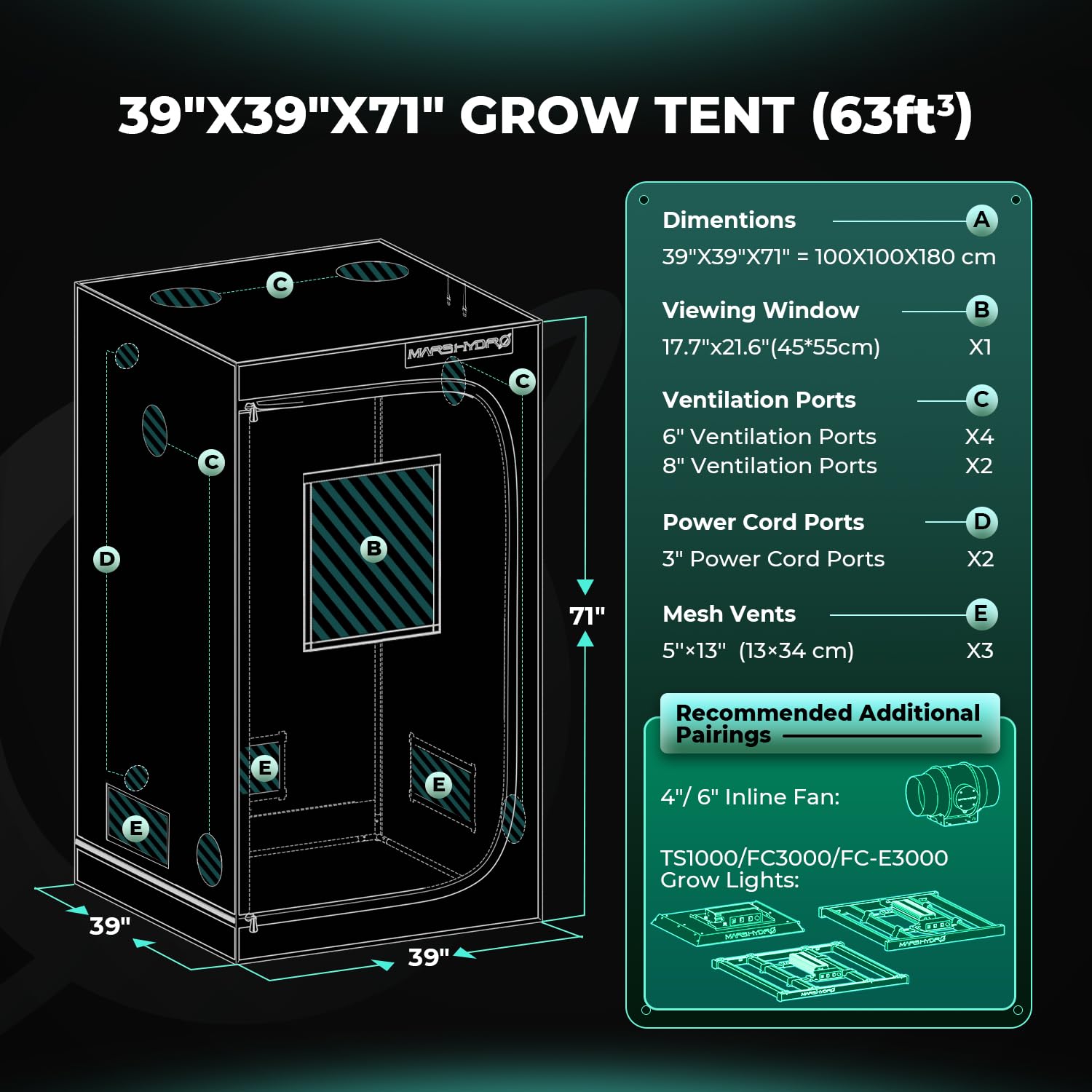 MARS HYDRO 2x2x3 Advanced Grow Tent, 24"x24"x36" High Reflective Mylar 1680D for Hydroponics Indoor Plant Growing, with Floor Tray and Smooth Zipper for TS600