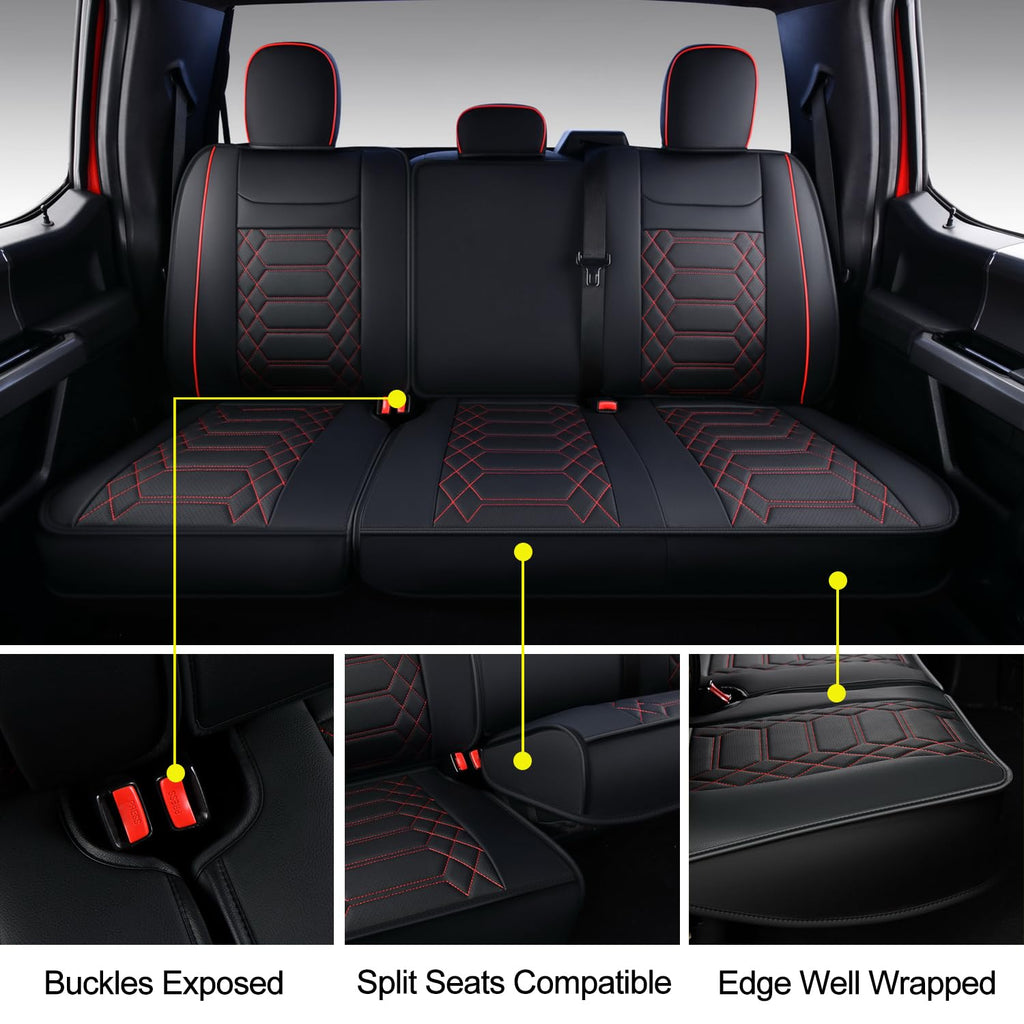 RISINGSTAR Silverado Sierra Front Seat Covers Faux Leather, Fit for 2007-2026 Chevy Silverado GMC Sierra 1500/2500HD/3500HD Crew Double Regular Cab(Front Pair, Black 2 pcs)