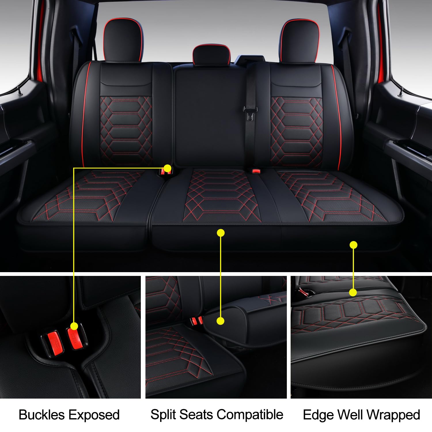 RISINGSTAR Silverado Sierra Front Seat Covers Faux Leather, Fit for 2007-2026 Chevy Silverado GMC Sierra 1500/2500HD/3500HD Crew Double Regular Cab(Front Pair, Black 2 pcs)