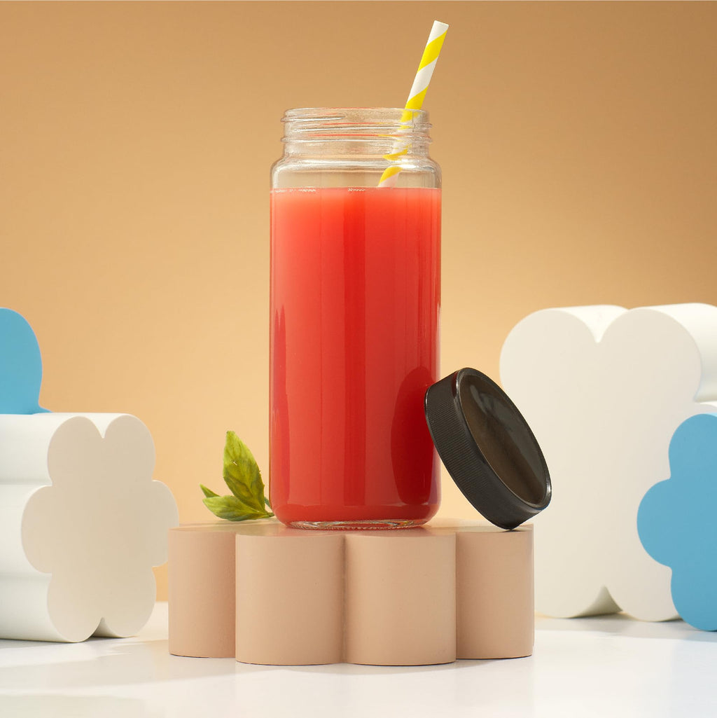 JoyJolt Glass Juice Bottles, 16 oz Glass Bottles with Caps. Set of 8 Juice Containers with Lids for Fridge, and Labels for Juice Jars. Glasses for Juice, Cold Brew Bottles, Smoothie Jars