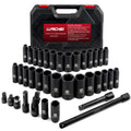 LLNDEI 1/2 inch Drive Deep Impact Socket Set, 37 Piece Standard SAE 3/8" to 1-1/4" | Metric 8 to 24mm, Includes Spark Plug Socket (16, 21mm), CR-MO Universal Joint, Extension Bars and Adapter