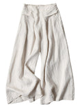 Bianstore Women's Culottes Linen Cropped Wide Leg Pants Elastic Waist Casual Palazzo Trousers with Pockets