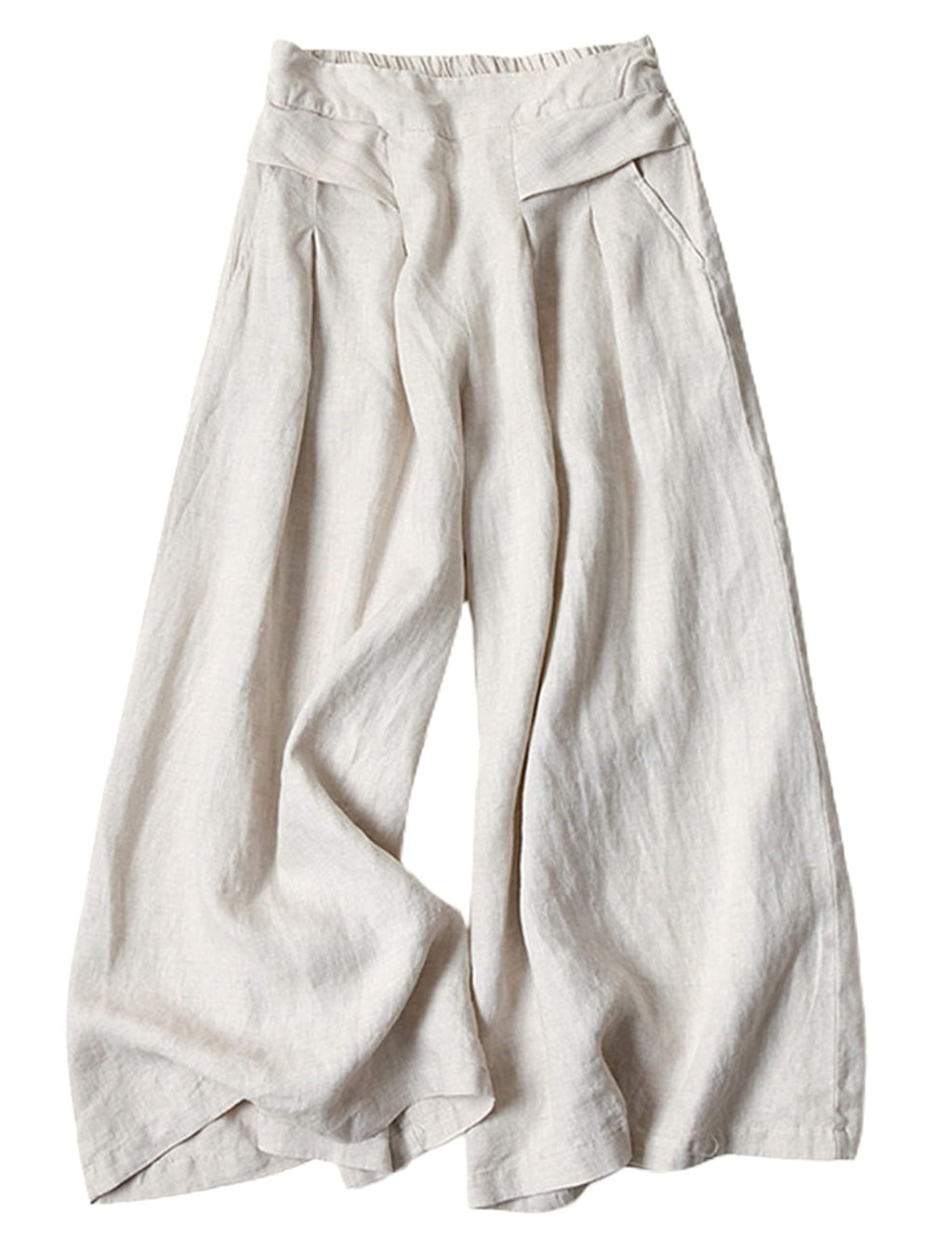Bianstore Women's Culottes Linen Cropped Wide Leg Pants Elastic Waist Casual Palazzo Trousers with Pockets