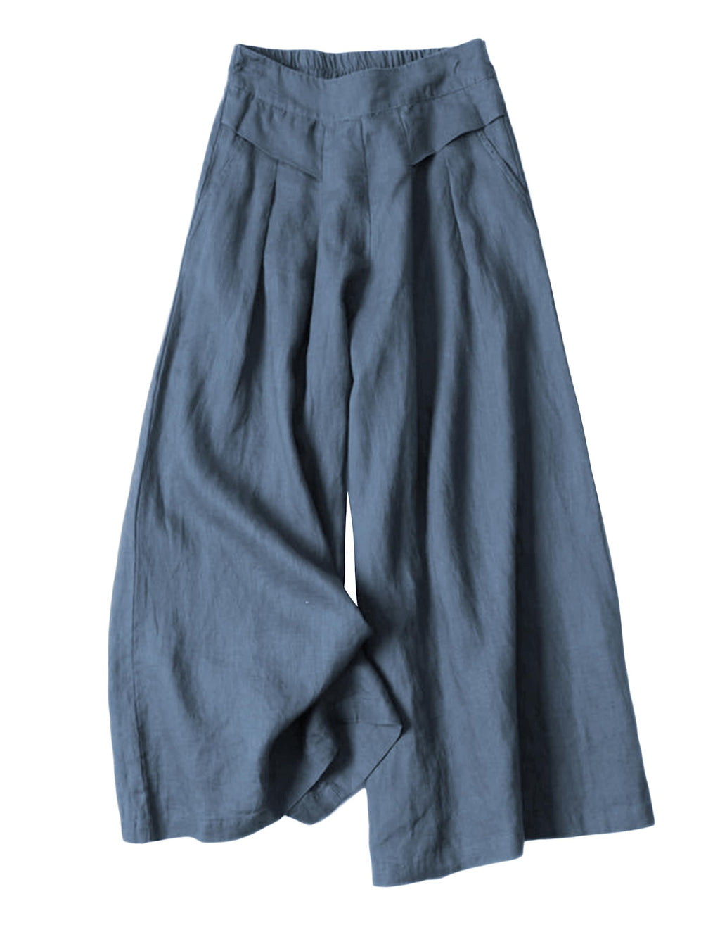 Bianstore Women's Culottes Linen Cropped Wide Leg Pants Elastic Waist Casual Palazzo Trousers with Pockets
