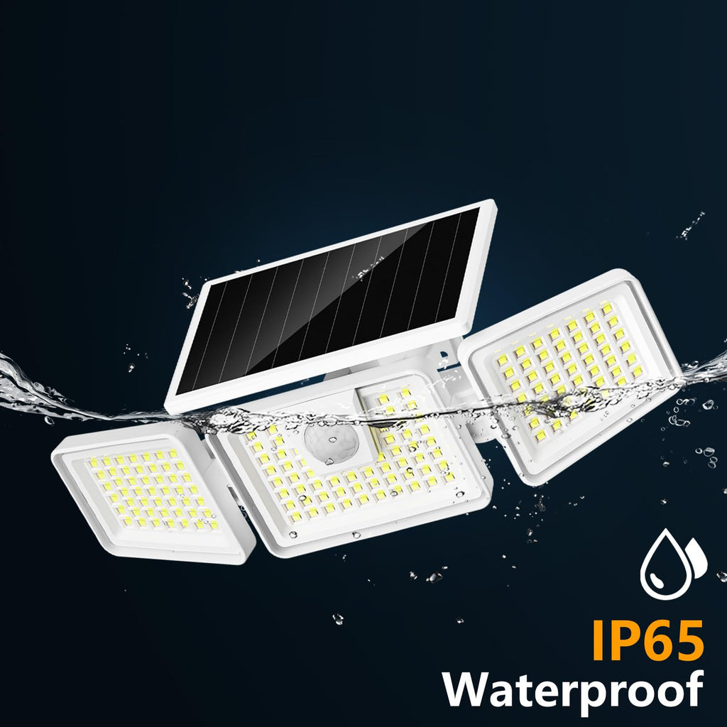 INCX 156 LED Solar Motion Lights Outdoor 2 Pack, 3 Heads Solar Security Lights with Motion Sensor IP65 Waterproof, Flood Lights for Wall, Patio, Garden, Porch, Garage White