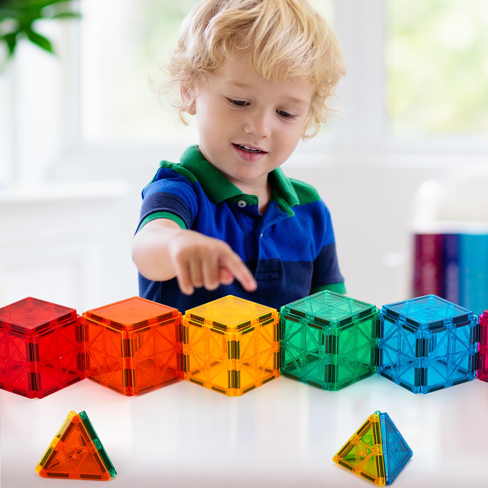 FNJO Magnetic Tiles, 110PCS Magnet Building Set, Magnetic Building Blocks, Construction STEM Learning and Playing Toys for Kids, Montessori Toy for Preschool Boys Girls