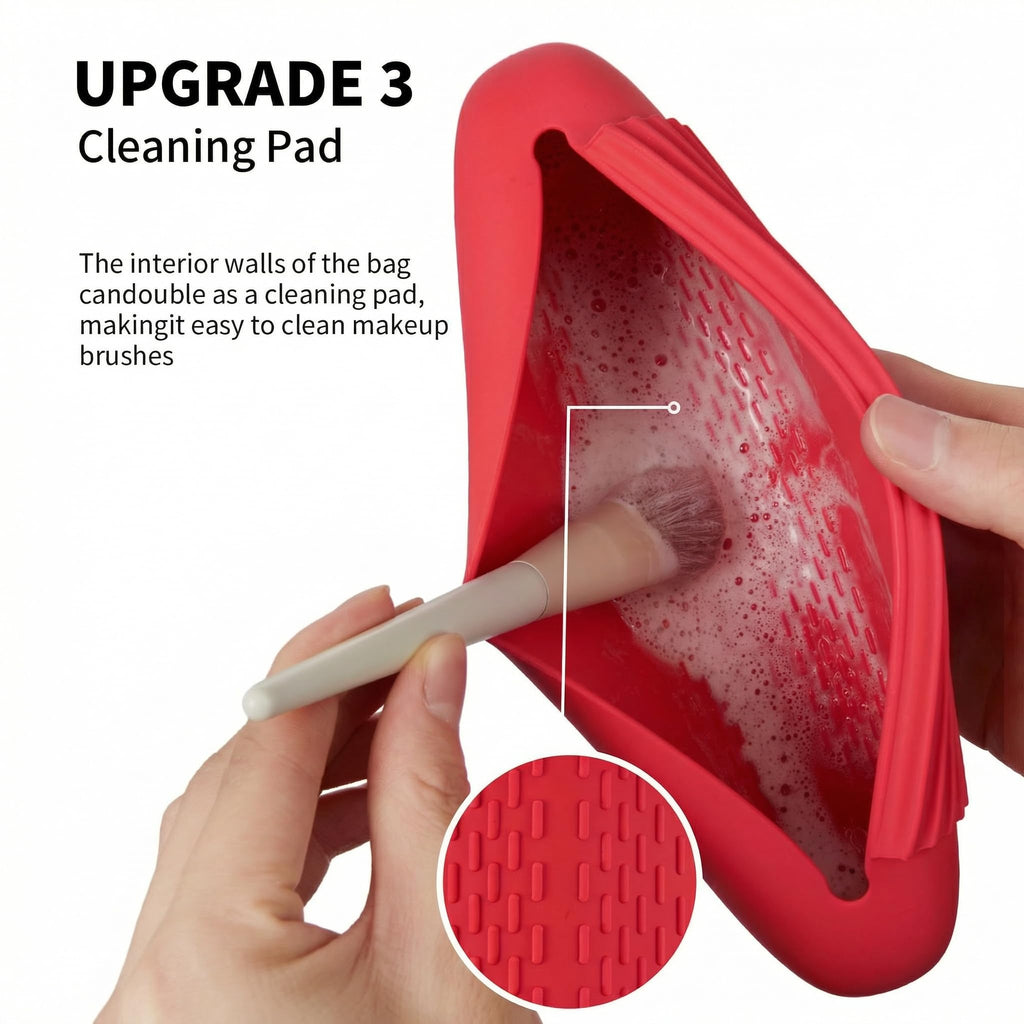 AGIKET Silicone Makeup Brush Holder Travel Cosmetic Bag：Soft Portable Cosmetic Face Brushes Holder with Upgrade Anti-Fall Out Magnetic Closure, Large Travel Makeup Brush Case - Walnut