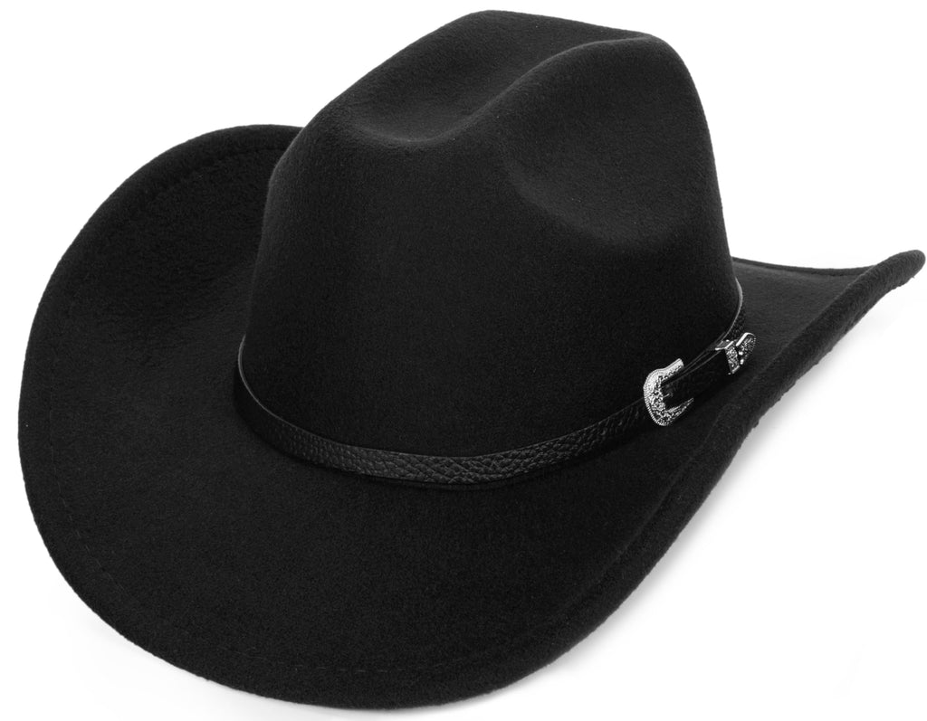 Eohak Womens Western Cowboy Hats Studded Pinched Western Cowgirl Hats Wide Brim Fedoras Hat with Belt Buckle (Size:Medium)