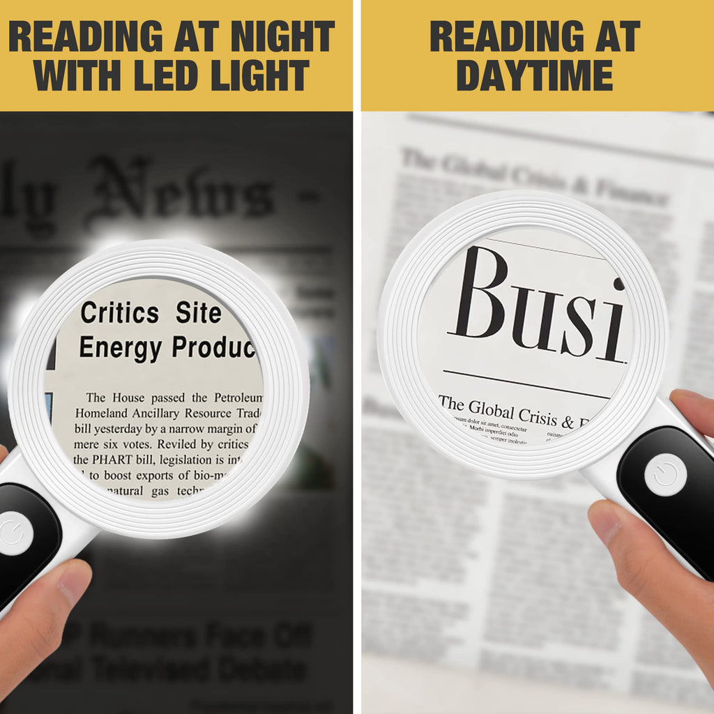 JMH Magnifying Glass with Light, Handheld Large Magnifying Glass 18LED Cold and Warm Light with 3 Modes, Illuminated Lighted Magnifier for Seniors Reading, Coins, Jewelry