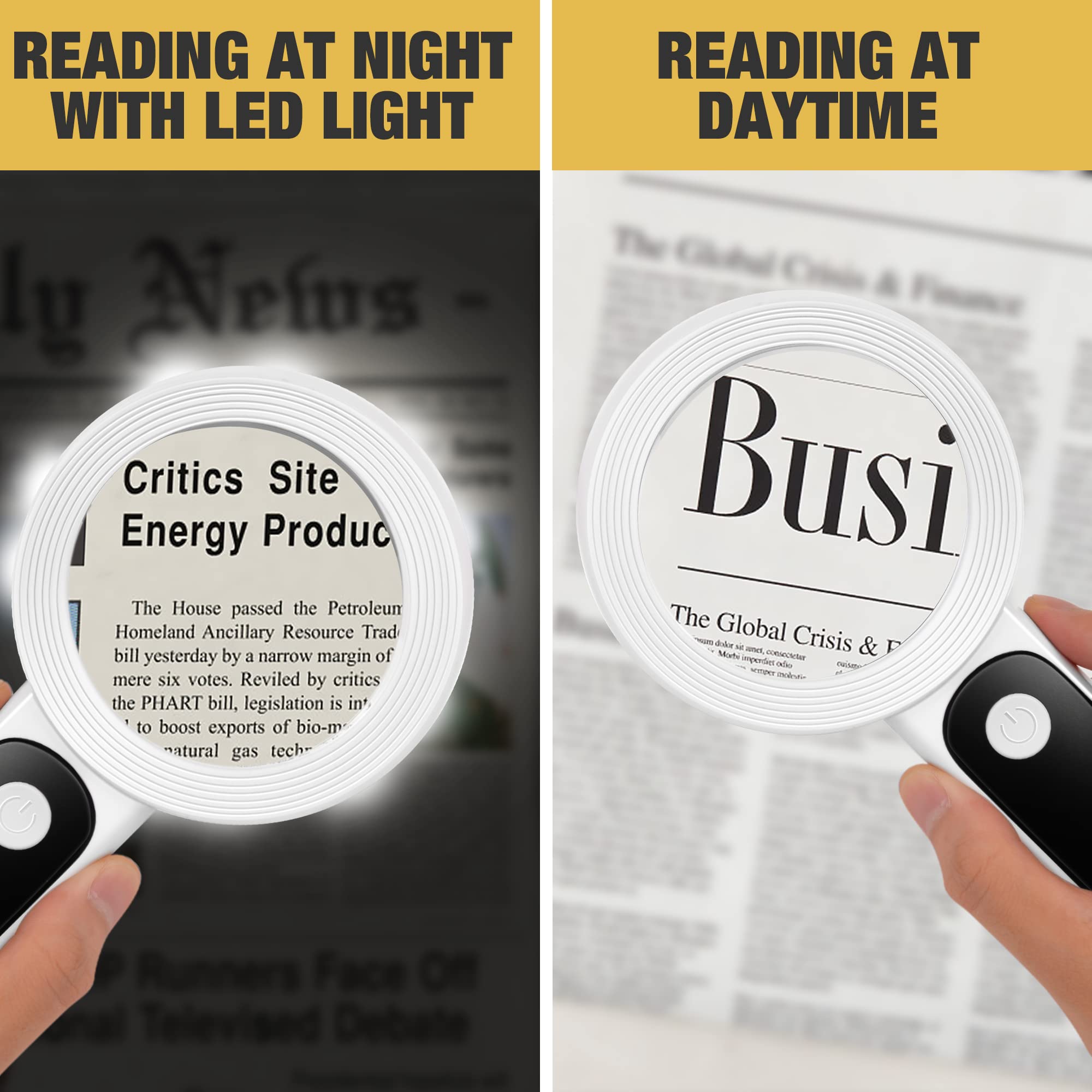 JMH Magnifying Glass with Light, Handheld Large Magnifying Glass 18LED Cold and Warm Light with 3 Modes, Illuminated Lighted Magnifier for Seniors Reading, Coins, Jewelry