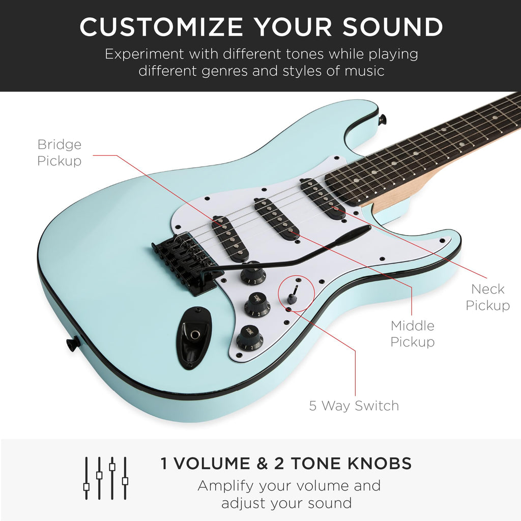 Best Choice Products 39in Full Size Beginner Electric Guitar Starter Kit w/Case, Strap, 10W Amp, Strings, Pick, Tremolo Bar - 3 Color Sunburst
