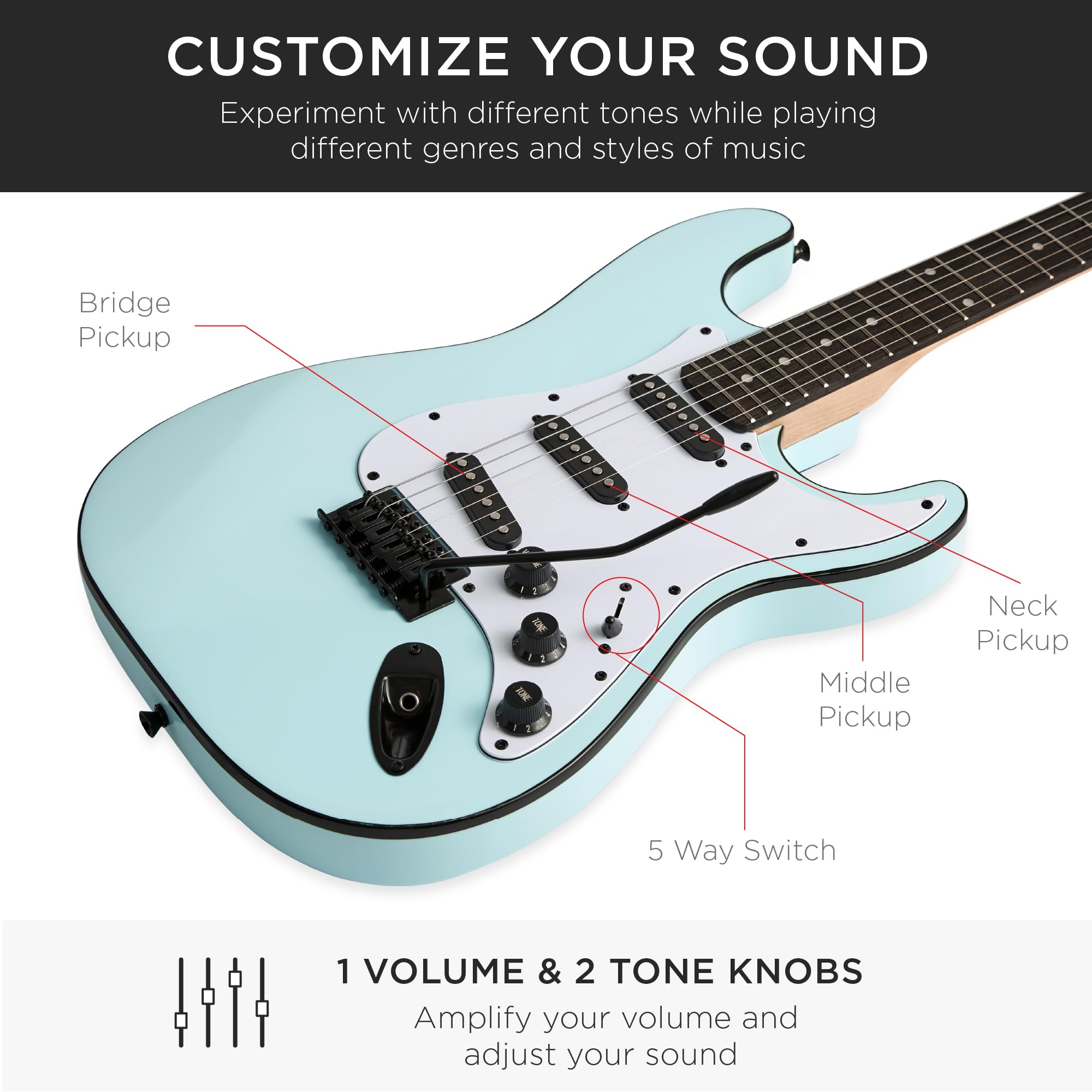 Best Choice Products 39in Full Size Beginner Electric Guitar Starter Kit w/Case, Strap, 10W Amp, Strings, Pick, Tremolo Bar - 3 Color Sunburst