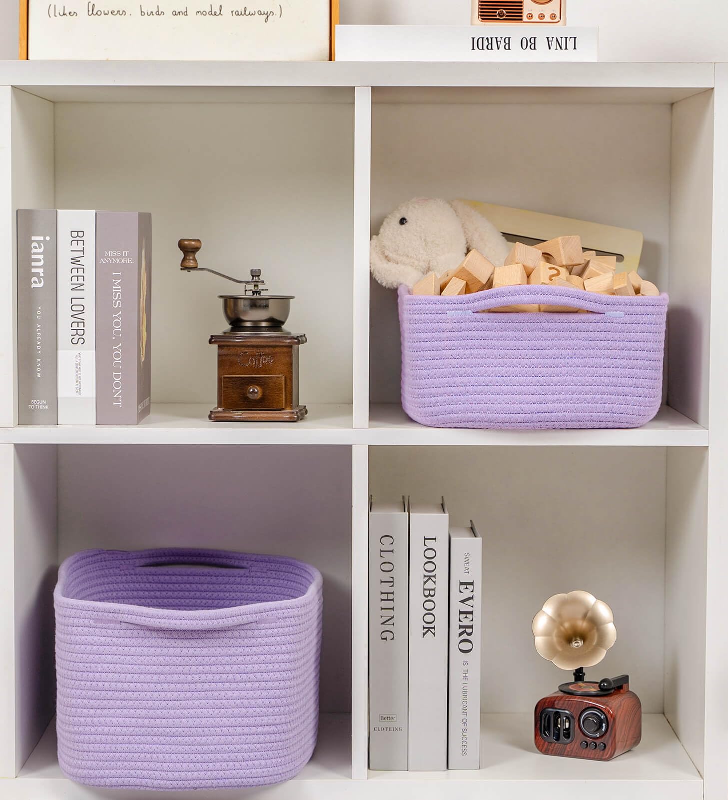 CubesLand Rectangular Cotton Rope Basket, 14x10x5 Inches, Beige, Nursery Storage Bin