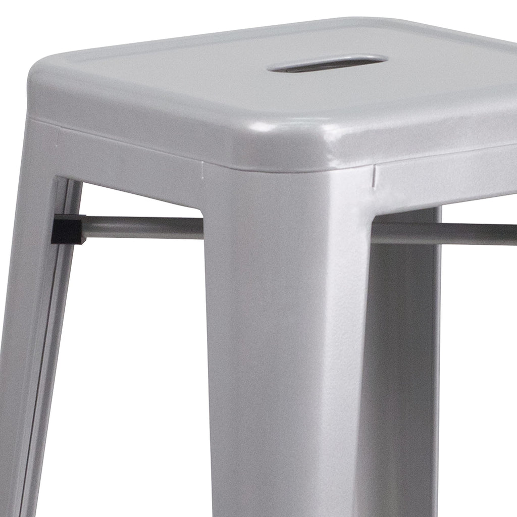 Flash Furniture 30"H Commercial Modern Metal Backless Barstool, Indoor/Outdoor Industrial Square Stacking Bar Stool for Patio Bars/Restaurants, Black
