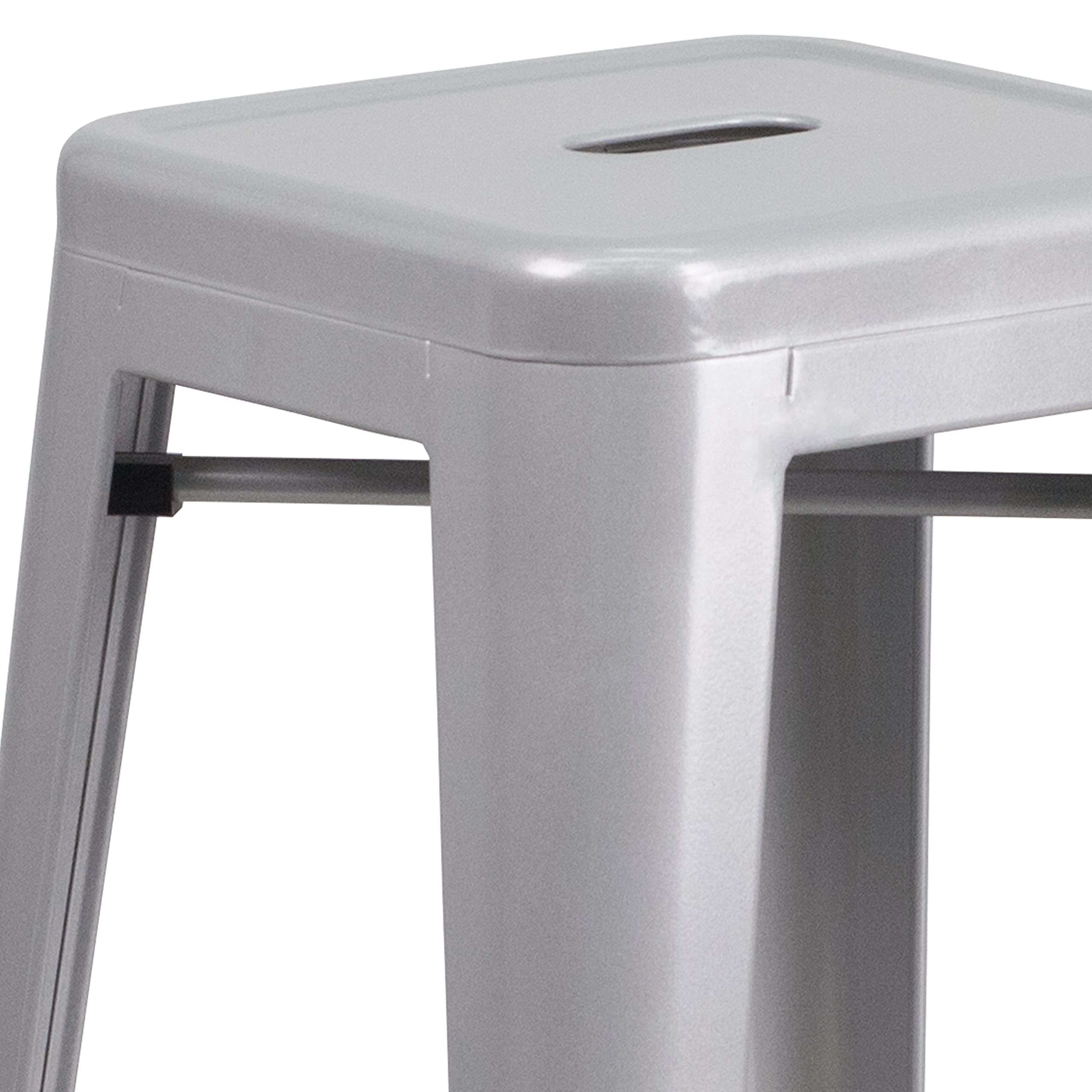 Flash Furniture 30"H Commercial Modern Metal Backless Barstool, Indoor/Outdoor Industrial Square Stacking Bar Stool for Patio Bars/Restaurants, Black