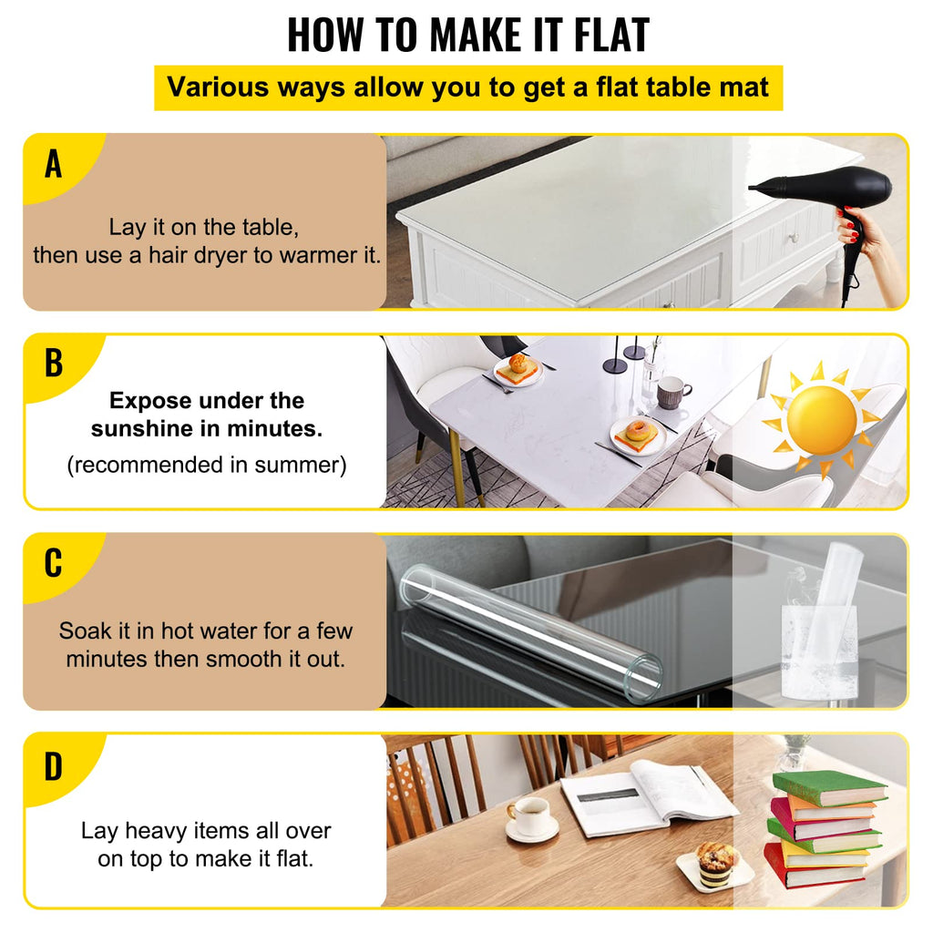 VEVOR Clear PVC Square Tablecloth, 12" x 12", 1.5mm Thick, Waterproof, Stain Resistant, Durable, Desk, Coffee Table, Dining Room Table