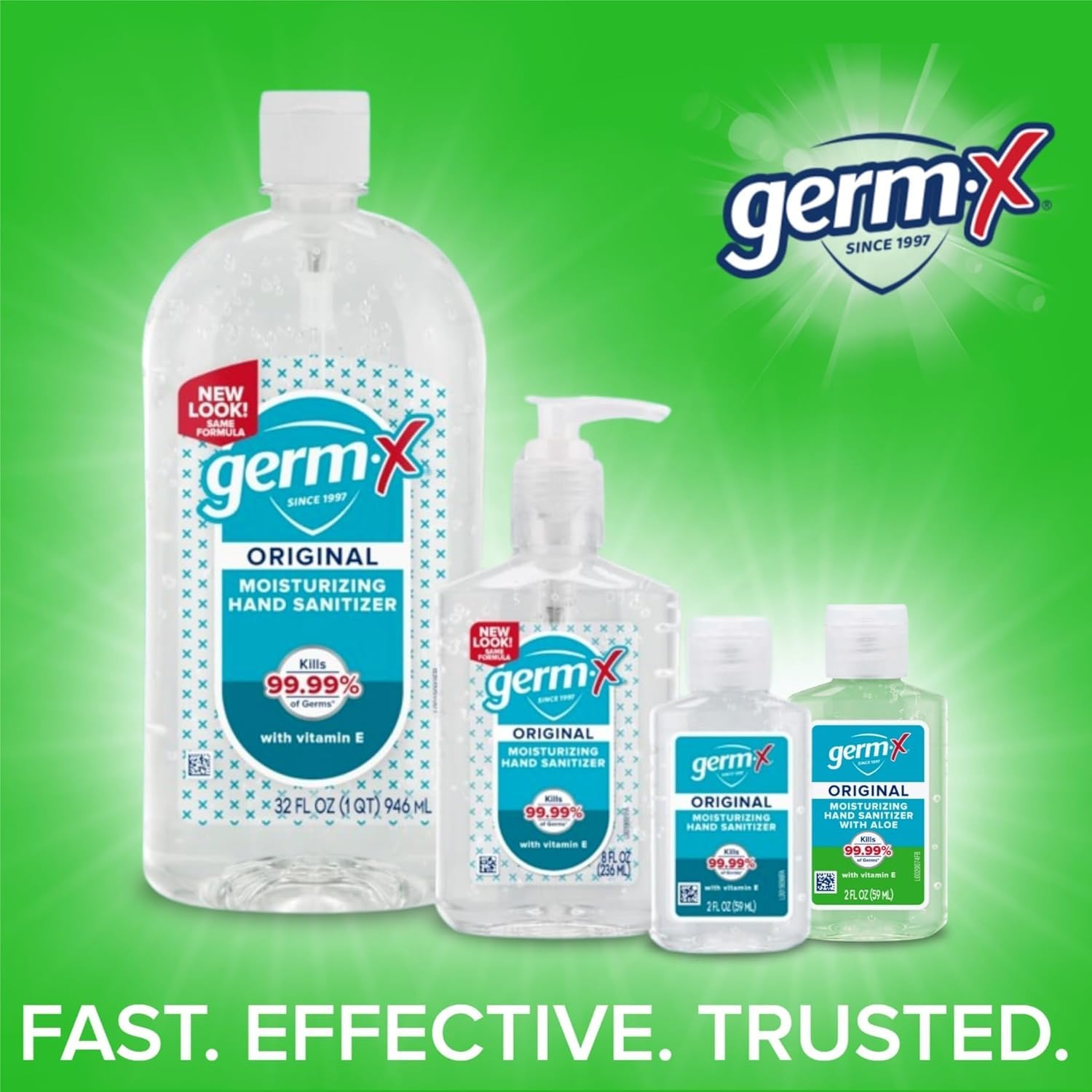 Germ-X Original Hand Sanitizer, 2 Fl Oz (Pack of 24), Less Drying Moisturizing Gel with Aloe and Vitamin E, No Rinse Formula, Bulk Mini Travel Size for On-The-Go