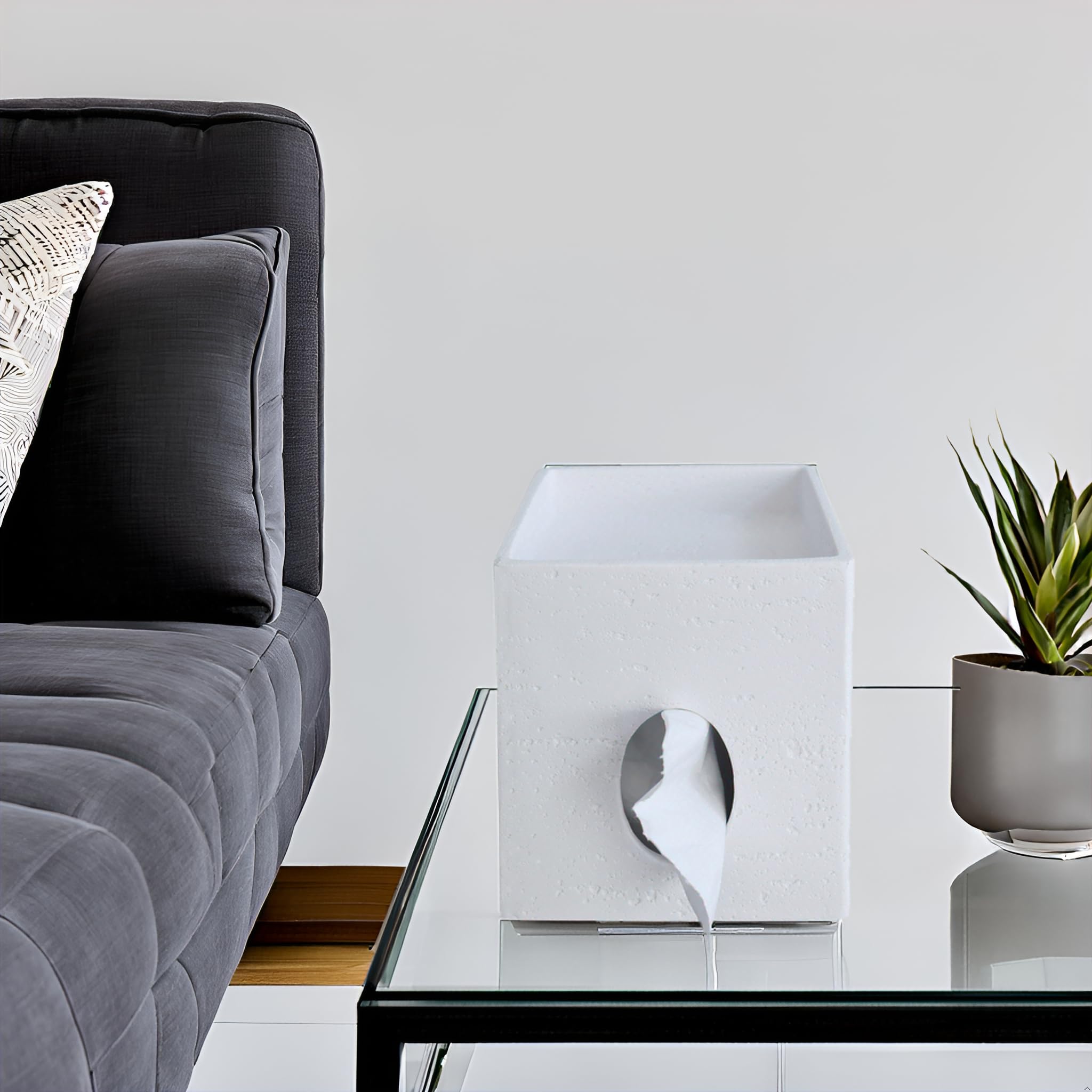 Hymmah Square Tissue Box Cover Holder with Tray,Unique Cube Design Tissue Dispenser Cover Decor for Vanity Counter Tops Also Great for Bedroom and Living Room