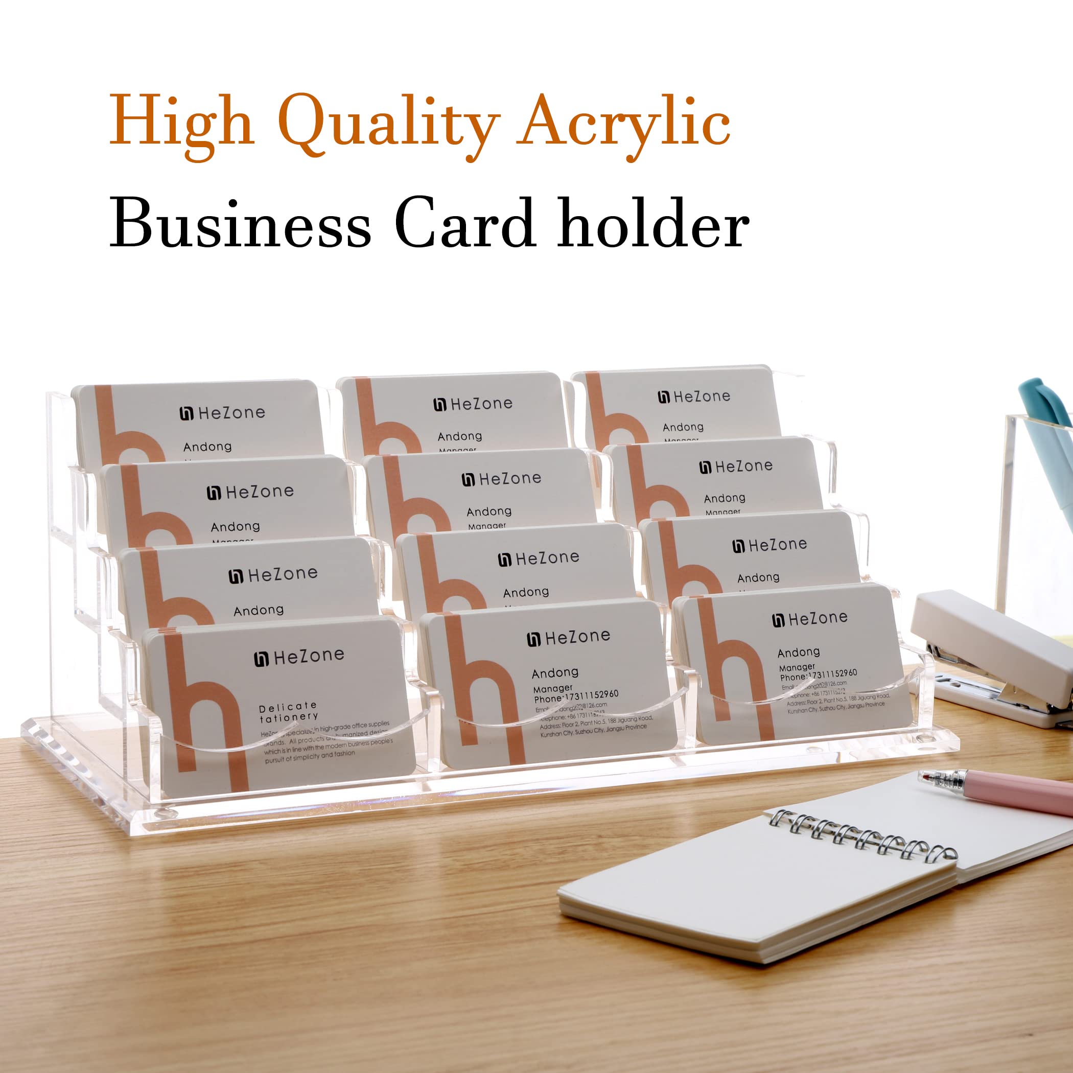 HeZone Business Card Holder for Desk Display, Clear Acrylic Cards Organizer Stand for Men and Women, Business Cards Case Rack 1 Pack, Holds 50 Cards-1 Slot