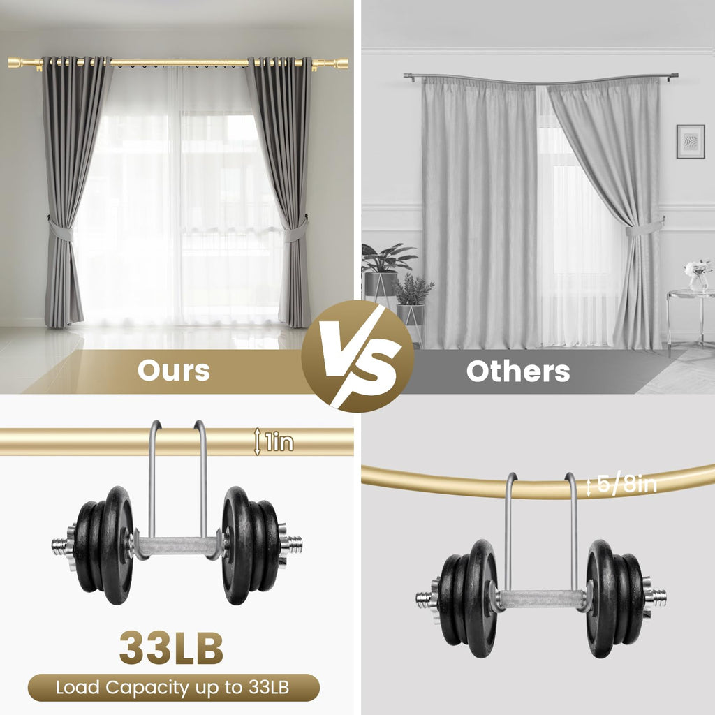1” Diameter brown curtain rod Itself is 30 to 60 inch. 1 Pack Fits 30-54 inch Windows with Heavy Duty Adjustable brown curtain rods Splicing Metal Extra Long Curtain Rod