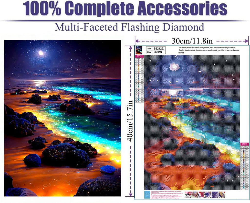 Yunnuo Diamond Art Kit, Tropical Beach Sunset with Palm Trees, DIY Round Gem Art Canvas, Crafts for Adults and Beginners, 12x16 in, Landscape Painting