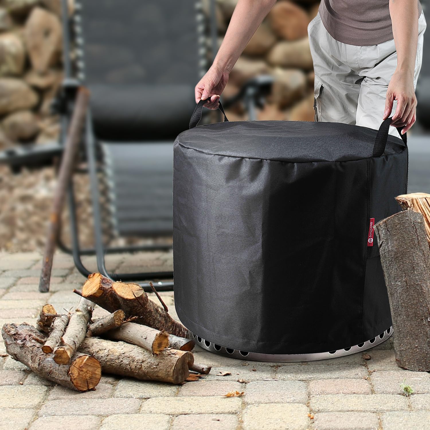 SheeChung Fire Pit Cover for Solo Stove Bonfire Outdoor Smokeless Firepit-Small Round Waterproof 600D Polyester Shelter,Air Vent,Anti-UV&Tear Resistant-Fits for 16”-22” Gas Fire Pit Table (22"Dx16"H)
