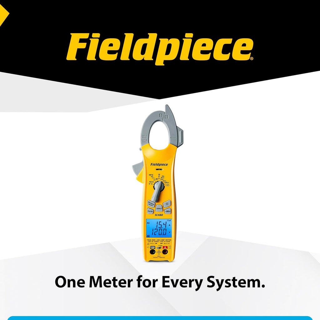 Fieldpiece SC480 Wireless Power Clamp Meter - True RMS HVACR Multimeter w/Job Link App Connectivity - Inrush Current, 3-Phase Testing, Low Pass Filter, CAT IV 600V - HVAC Tools