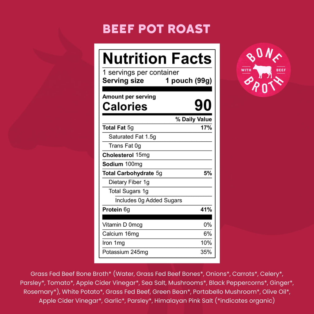 Serenity Kids Bone Broth Puree Made With Organic Veggies | Clean Label Project Purity Award Certified | 3.5 Ounce BPA-Free Pouch | Grass Fed Beef Pot Roast | 1 Count
